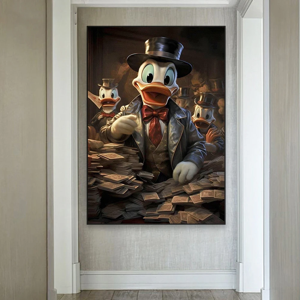 Disney Donald Duck Family Wall Art Poster Success Gold Dollars Print Motivational Cartoon Canvas Painting Modern Office Decor