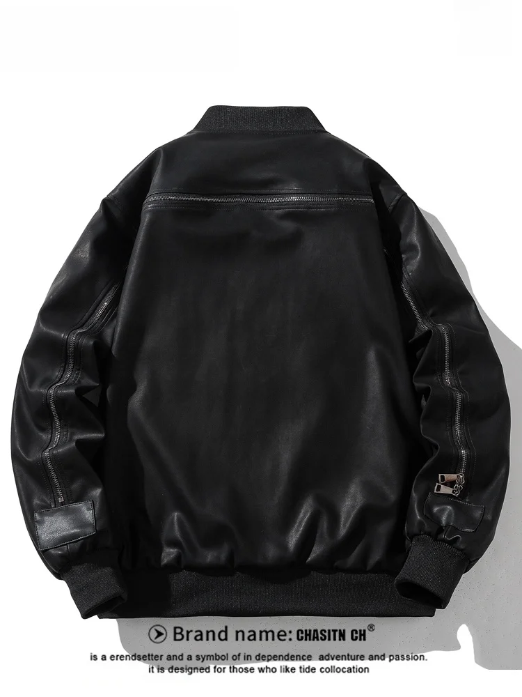 High-End Administrative Zipper PU Leather Jacket Men's Women's Autumn Winter Fashion Brand Design Motorcycle Vintage American...