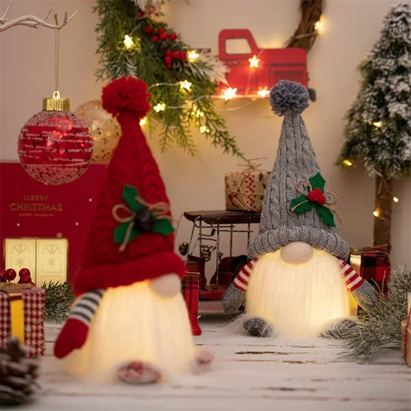 

1Pcs Christmas Gnome Doll Red/Gray Knitted Hat Rudolph Faceless Dolls LED Glowing Home Decoration New Year Xmas Gifts Ornament