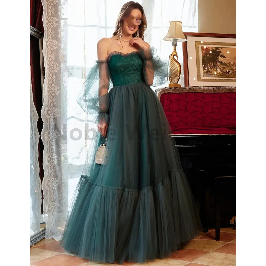 Off Shoulder Luxury Prom Dresses Women A-line Tulle Evening Gowns for Special Occasions Customize