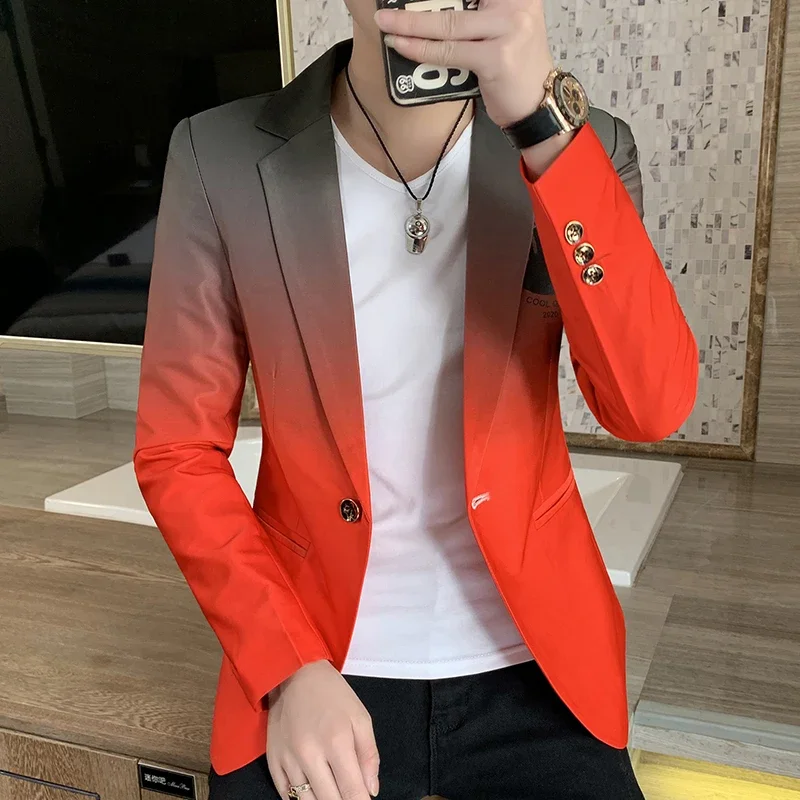 

Mens Blazers Spring New Hot Male Gradient Suit Jacket Masculino Korean Style Casual Slim Fit Men Fashion Trend Dress Jacket