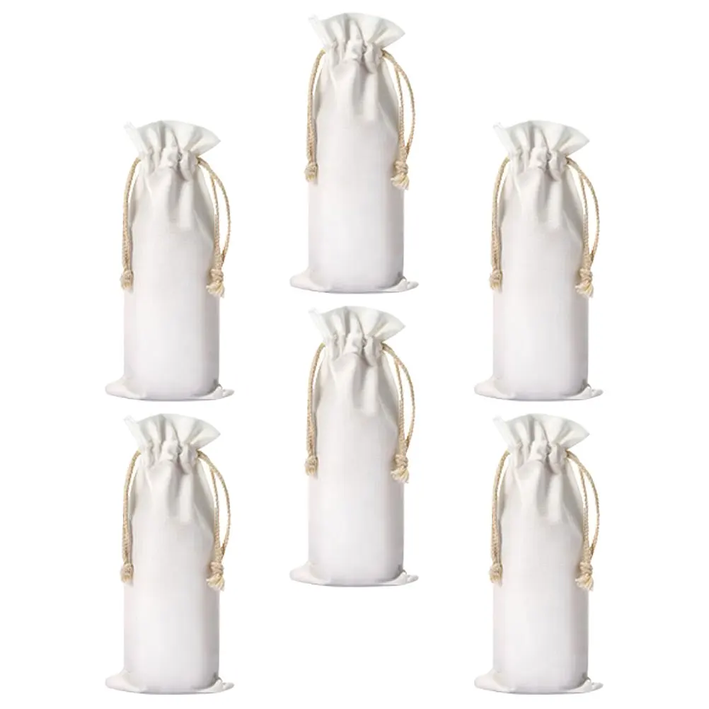 

6pcs Bottle Bags 16x35.5cm White Burlap Drawstring Design Reusable Elegant Gift Packing Bag For Decorative