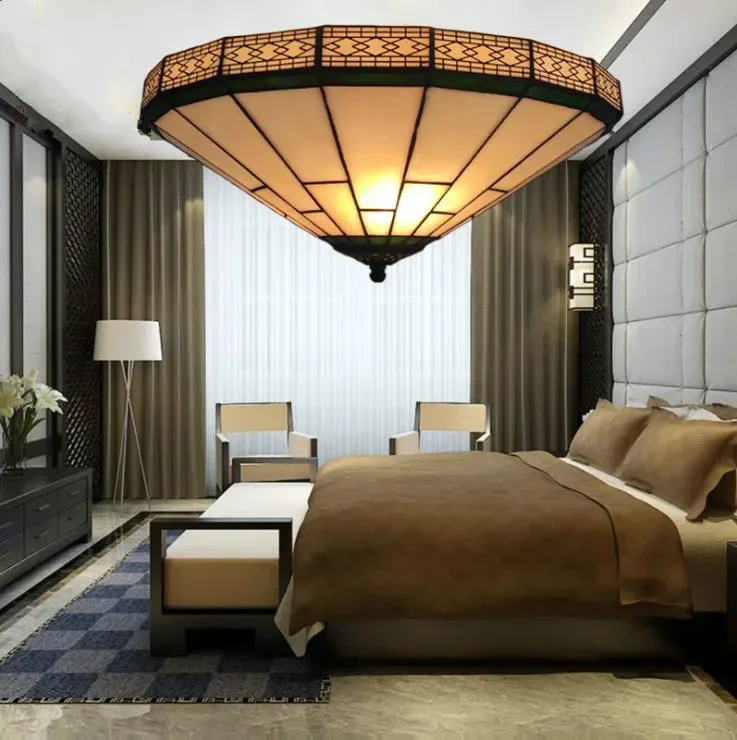 Colored glass European style simple Ceiling Lamp Retro balcony restaurant hotel room study led ceiling lamp