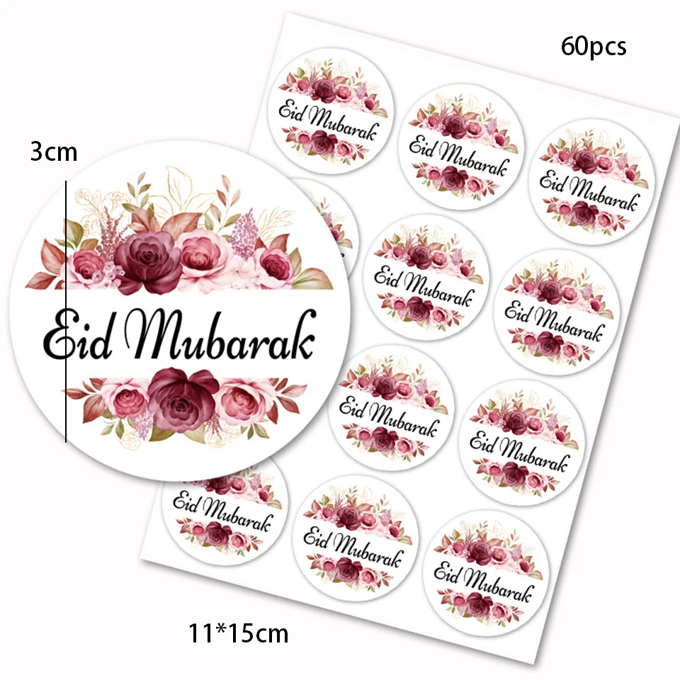 60pcs Colorful  EID Mubarak Sticker Gift Wrapping Stickers for Ramadan Kareem Supply Wedding Birthday Gifts Wrapping Decorations