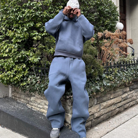 Men Casual Loose Sports Cotton Vintage 2pcs Set Tracksuit Hoodies Straight Pants Hip Hop Hooded Pullover Trousers Y2k Streetwear