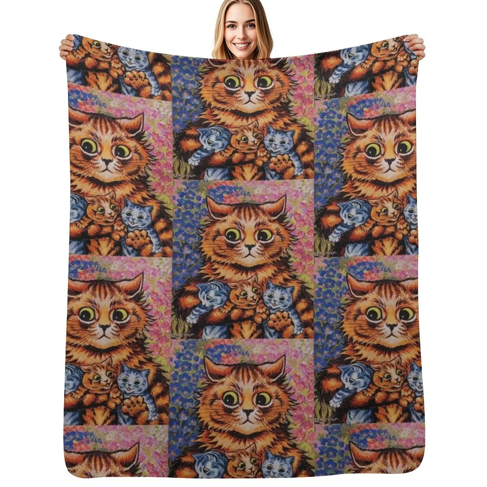 

Louis Wain and His Weird Cats, Animal Painting Throw Blanket Warm Napping Blanket for Office Couch Bed