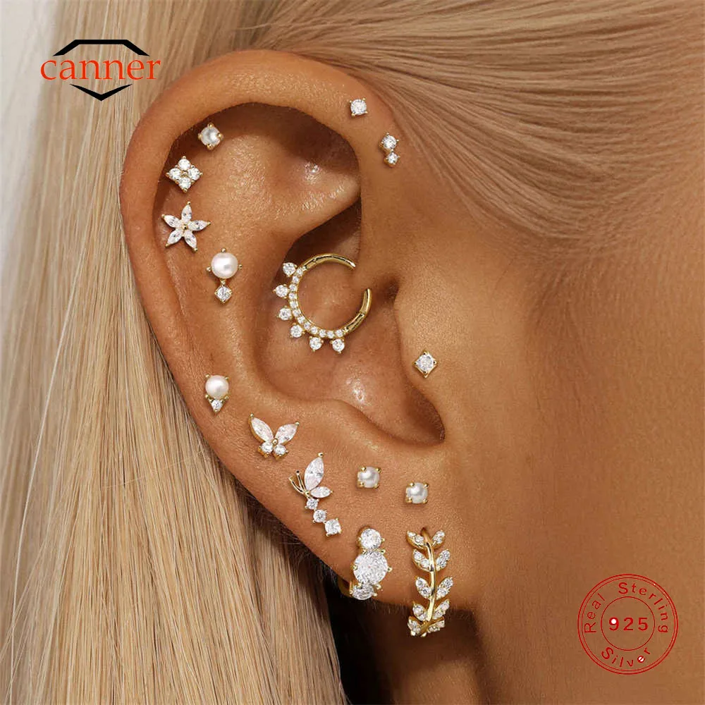 

CANNER 1PC 14K Pure Gold Geometric Zircon Threaded Piercing Ear Bone Nail Earring For Women Classic Luxury Horse Eye Earring