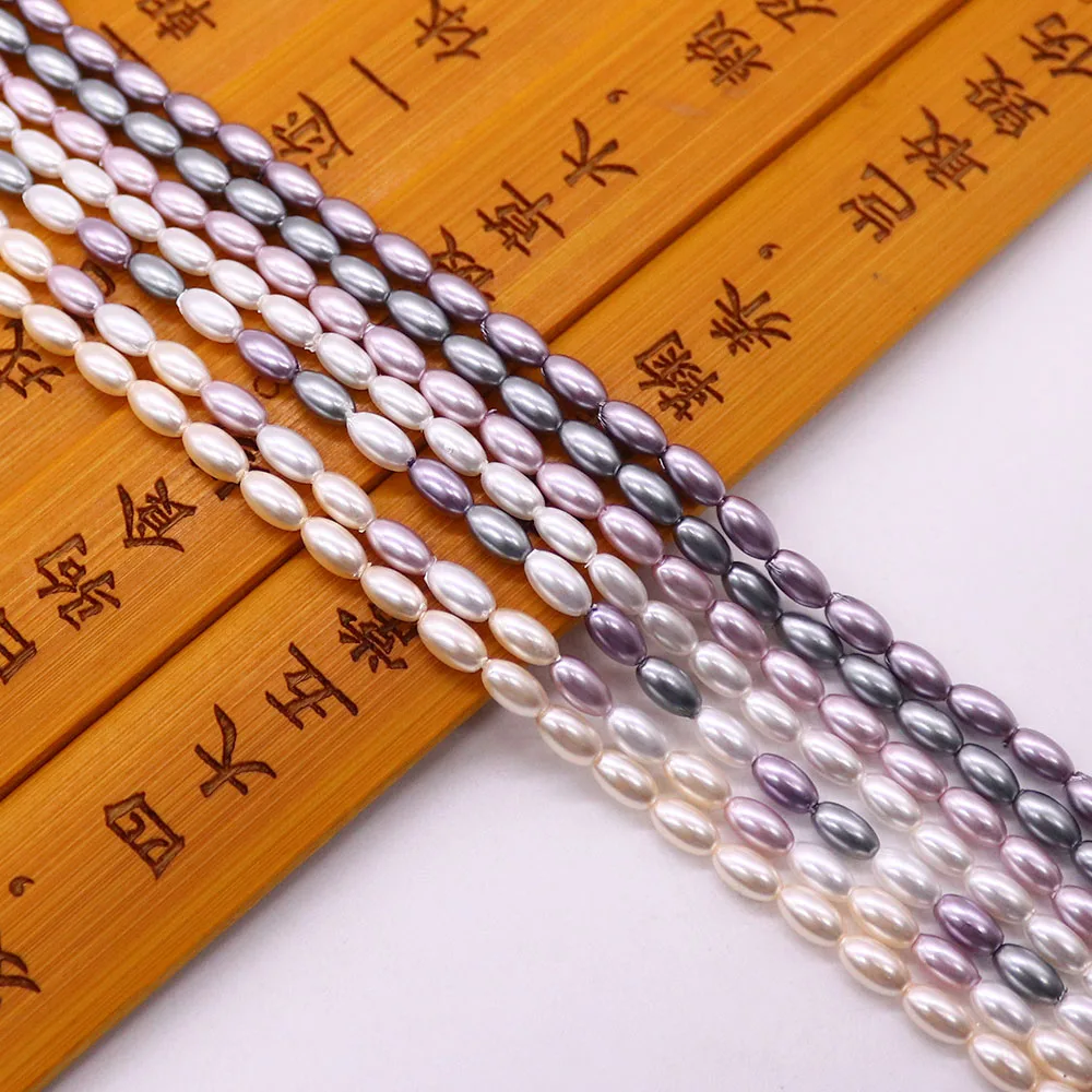 

3x6/4x8mm Multicolored Dyed Glass Imitation Pearl Rice-shaped Straight-hole Bead For Handmade Necklace Bracelet Material 1strand