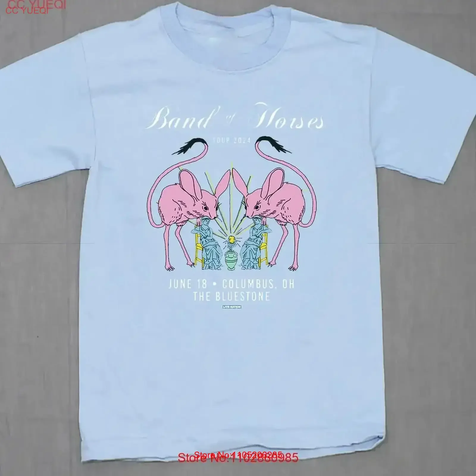 Band of Horses The BlueStone Tour T Shirt Light Blue CS685 vintage Washed Breathable Casual streetwear Comfortable vintage