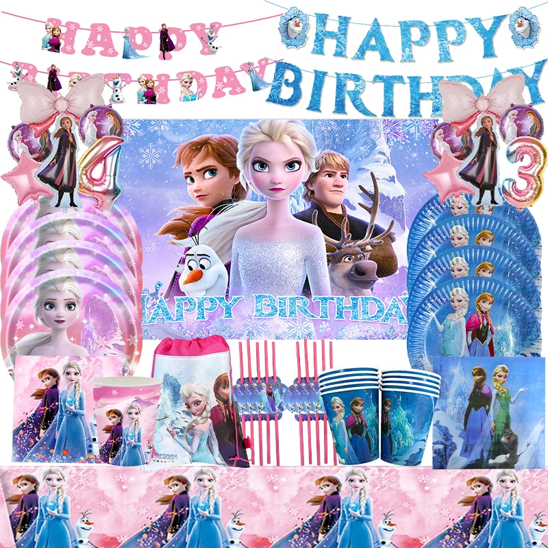 Disney Frozen Birthday Party Decoration Anna Elsa Snow Queen Pink&Blue Tableware Supplies Paper Napkin Plate Cup Kid Baby Shower