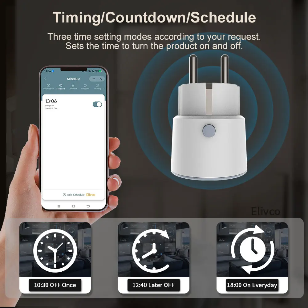 Tuya Wifi Smart Power Plug EU 16A 3680W With Power Monitor Timing Smart Home Wireless Socket Outlet Works With Alexa Google Home - view 3