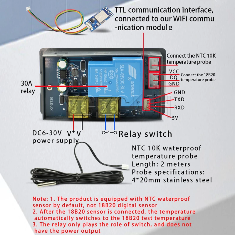 AC110-220V / DC6-30V Remote WIFI Thermostat APP Digital Display Intelligent Automatic Temperature Controller