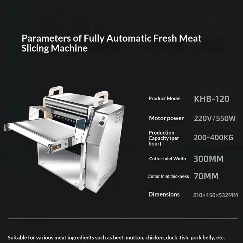 Tabletop Automatic Meat Cutter, Machine for Slicing and Cutting Fresh Meat, Cooked Meat & Pork Belly into Strips and Cubes