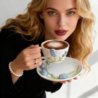 Nordic Ceramic Cup and Saucer Set Embossed Tulip Design Handmade Floral Coffee Tea Cup Gift Set Elegant Porcelain Gift Tableware