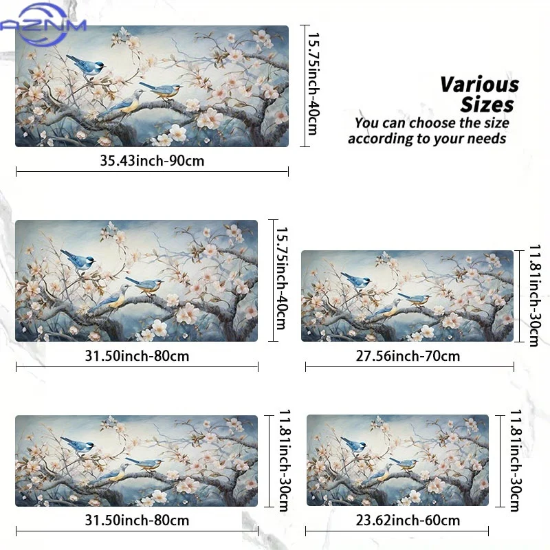 Mouse Pad with Blue Birds & Pink Flowers Design, Rubber Material, Multiple Specifications Available, Ideal for Programmers & Gam