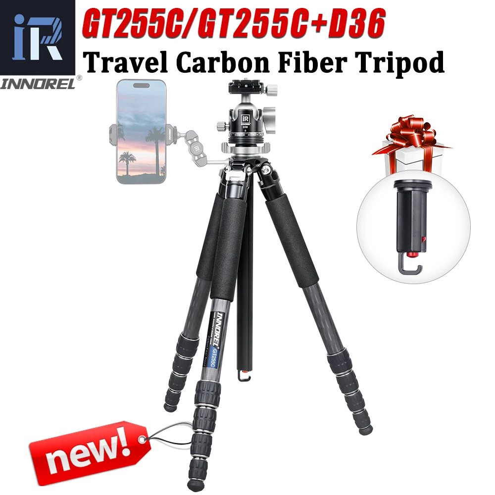 

Carbon Fiber Tripod-INNOREL GT255C Camera Tripod for Travel Outdoor Digital DSLR with Special-Shaped Center Column Max Load 15kg