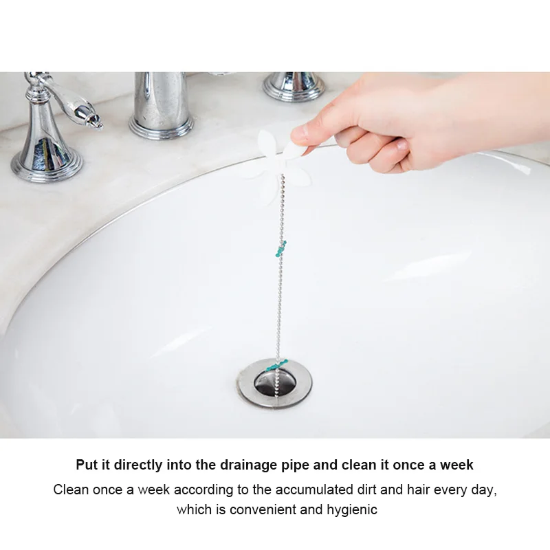 2/4/6PCS Premium Drain Hair Catcher Flower Shower Hair Cleaning Chain Bathroom Drain Strainer Hair Catcher Chain Hook Dredge