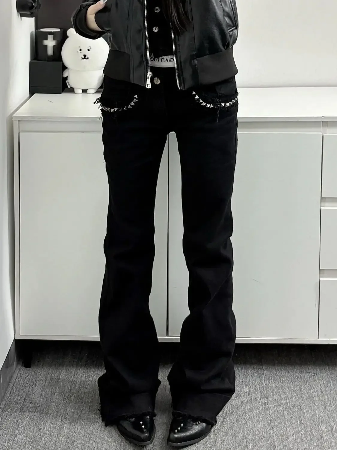 2026 Spring Women Black Low Rise Flared Denim Pants Vintage 90s Coquette Gyaru Bell Bottom Y2k Baggy Jean Harajuku Kpop