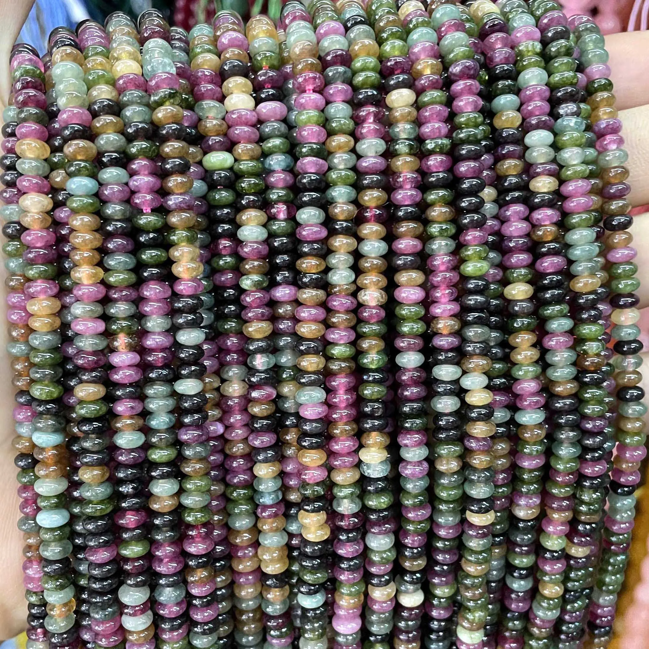 2X4MM Natural Stone Rondelle Colorful Tourmaline Abacus Round Loose Space Beads For Jewelry Making Diy Bracelet Accessories