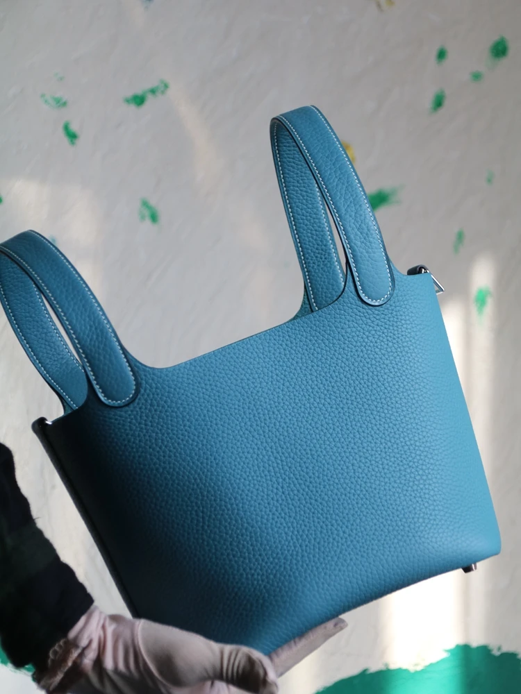 Blue High Quality Luxury Bucket Bag 100% Genuine Leather Women Tote Bag\Handbag Fashion Simple Real Cowhide Leather Lady Bag New