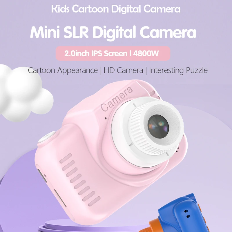 X7 2.0 Inch HD 4800W Dual Lens Mini Cartoon SLR Digital Kids Instant Camera Toy for Children 3 to 6 Birthday Gifts