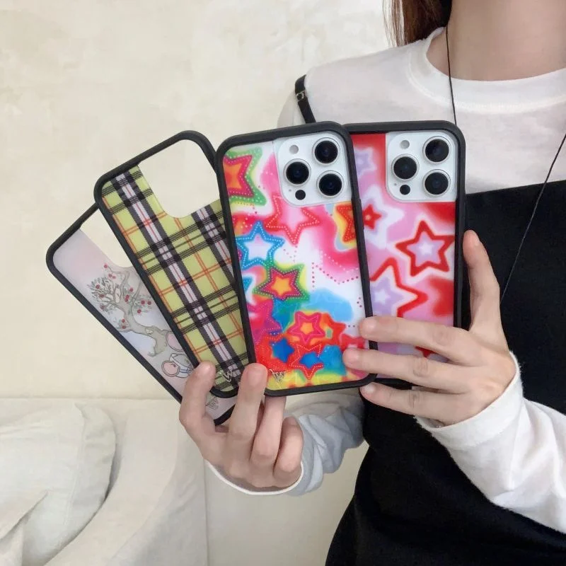 Fashion Wildflower Cartoon Stars Kawaii Phone Case for iPhone 16 13 Pro 14 Pro 15 Pro Cute Puppy  WF Deer Grid Protection Cases