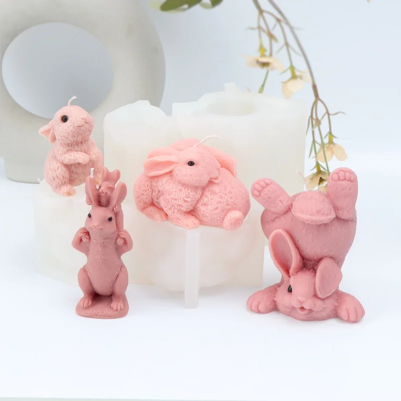 Oster-Ei Hasenfamilie Silikon-Kerzenform Oval Aroma-Seifenherstellungs-Set DIY Bastelwerkzeuge für Harz Geprägte Hasen Blumen-Ei-Design