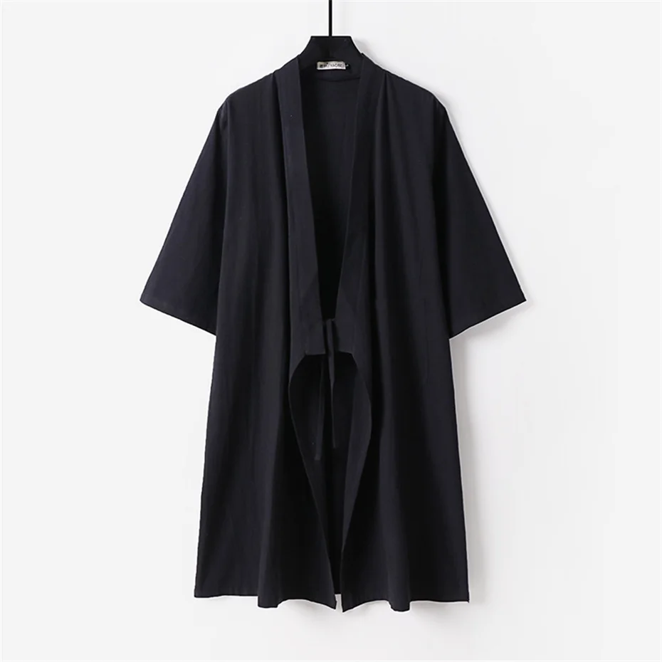 Long Cardigan Kimono Shirt Jacket Men Plus Size 9XL Linen Shirts Hanfu Daoist Robe Long Shirt Male Spring Autumn Long Jacket