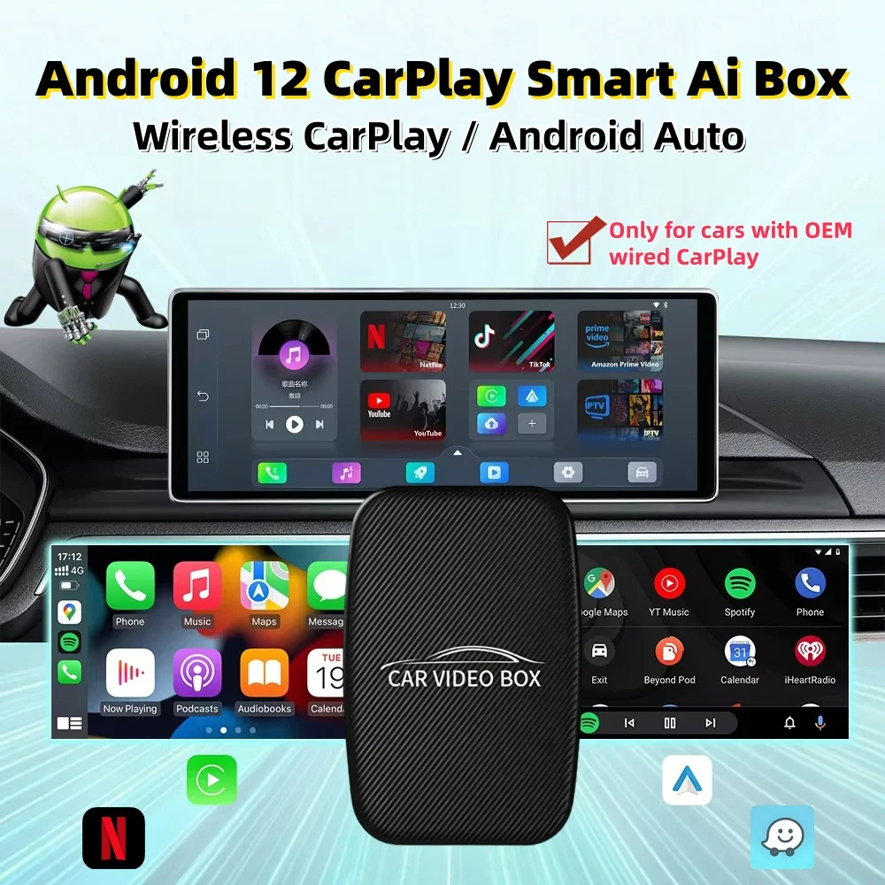 3 in 1 Wireless CarPlay Android Auto Dongle Universal Plug & Play Mini AI Box Android TV Bluetooth Adapter for Car