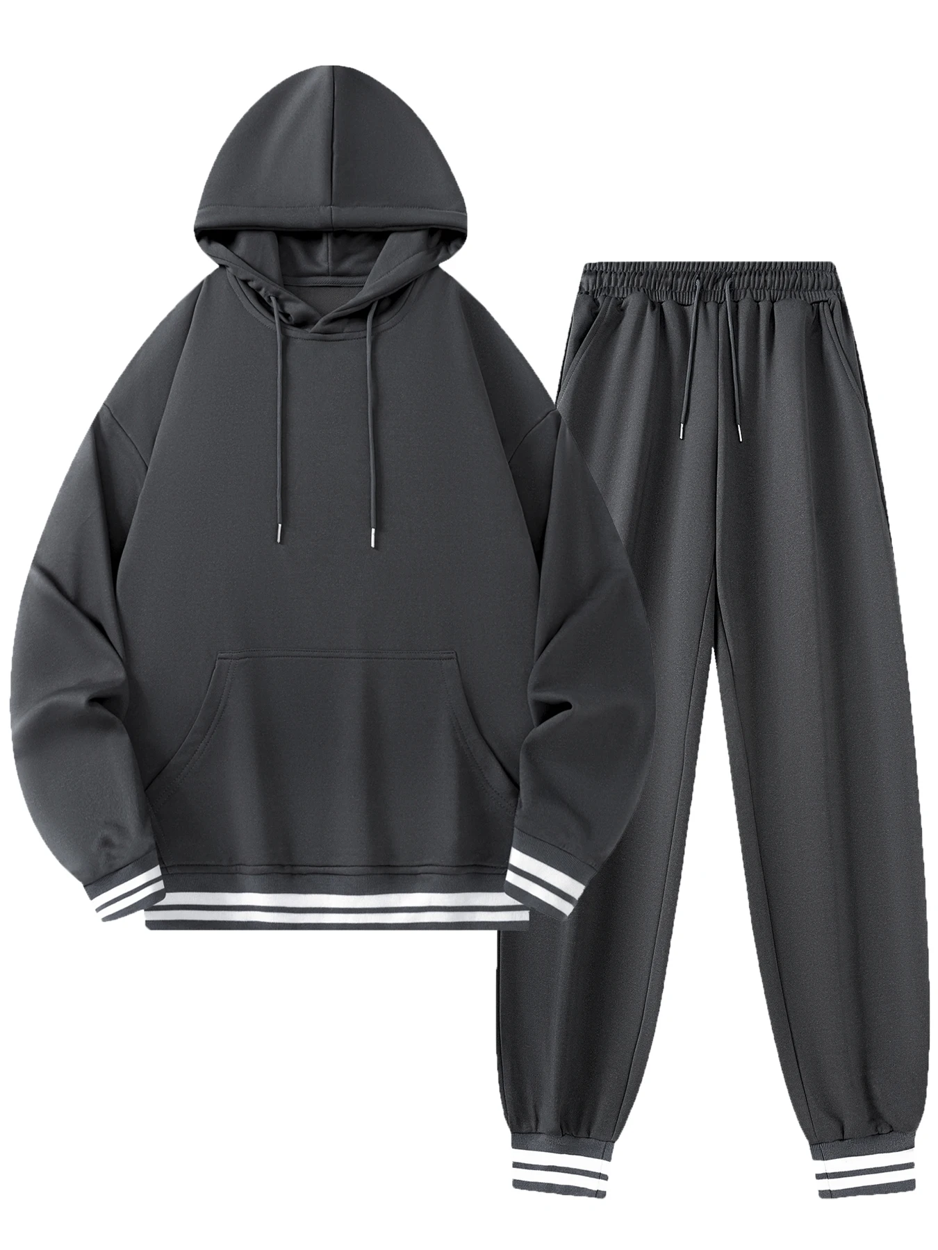 

Men's autumn and winter set long-length ribbed polyester fabric with slight elasticity drawstring elastic fashion sportswear set