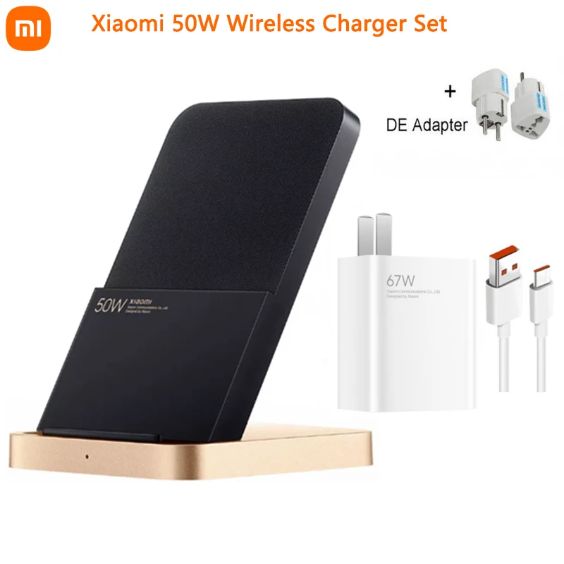 Nuevo Juego de cargador inalámbrico de 50W con cargador de 67W, Cable 6A, carga rápida de refrigeración por aire Vertical para Xiaomi 10/11/12 Pro para iPhone