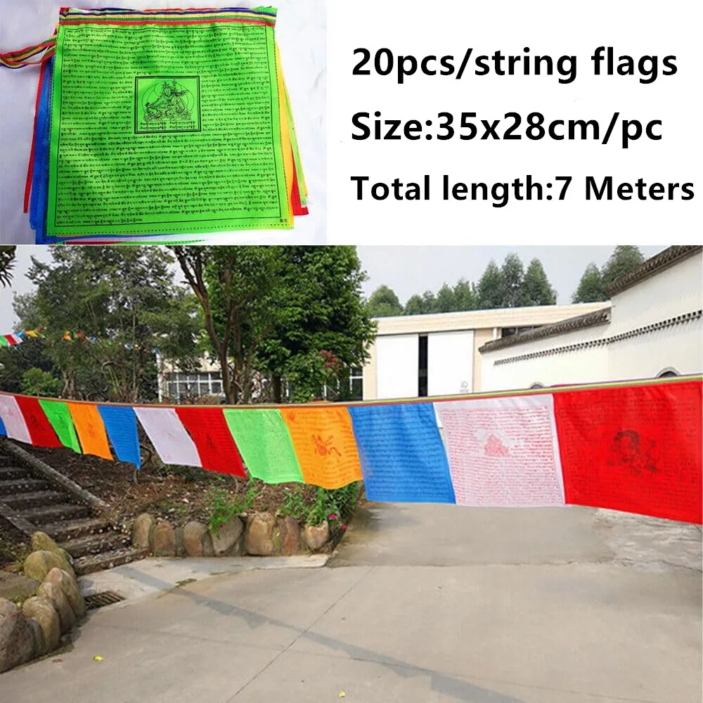 

7 Meters Tibetan Buddhist Prayer Flags Outdoor Meditation Traditional 11x14 inches 20pcs Flags Per String