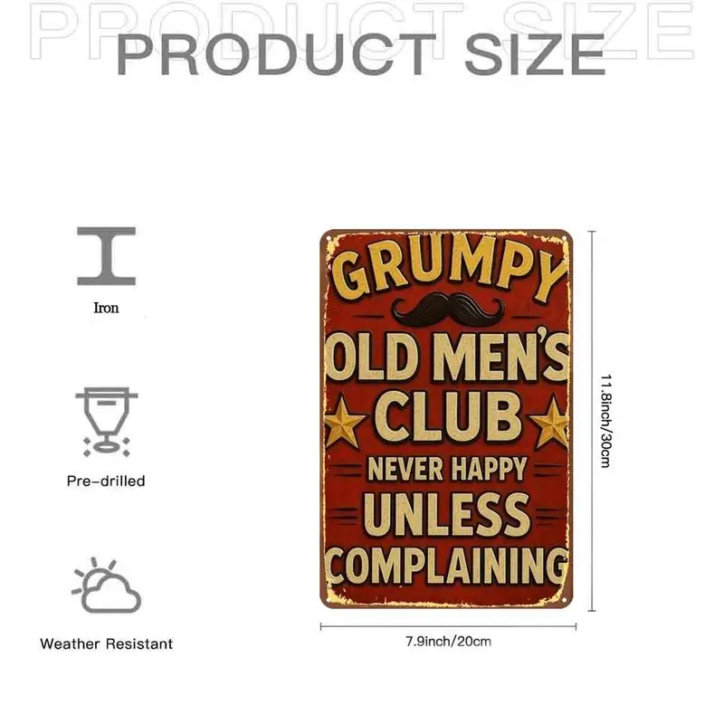 Funny Grumpy Old Man Club Logo Metal Tin Sign，Pre-drilled holes，Suitable for indoor use、Garden、Outdoor、Home
