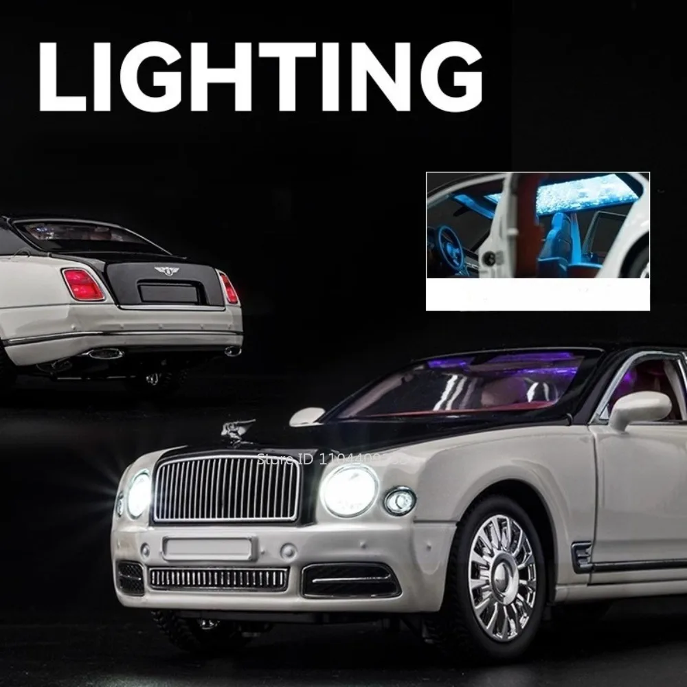 Escala 1:24 mulsanne bentayga modelo de carro brinquedo metal diecast puxar para trás portas abertas modelos de veículos em miniatura meninos som luz presentes