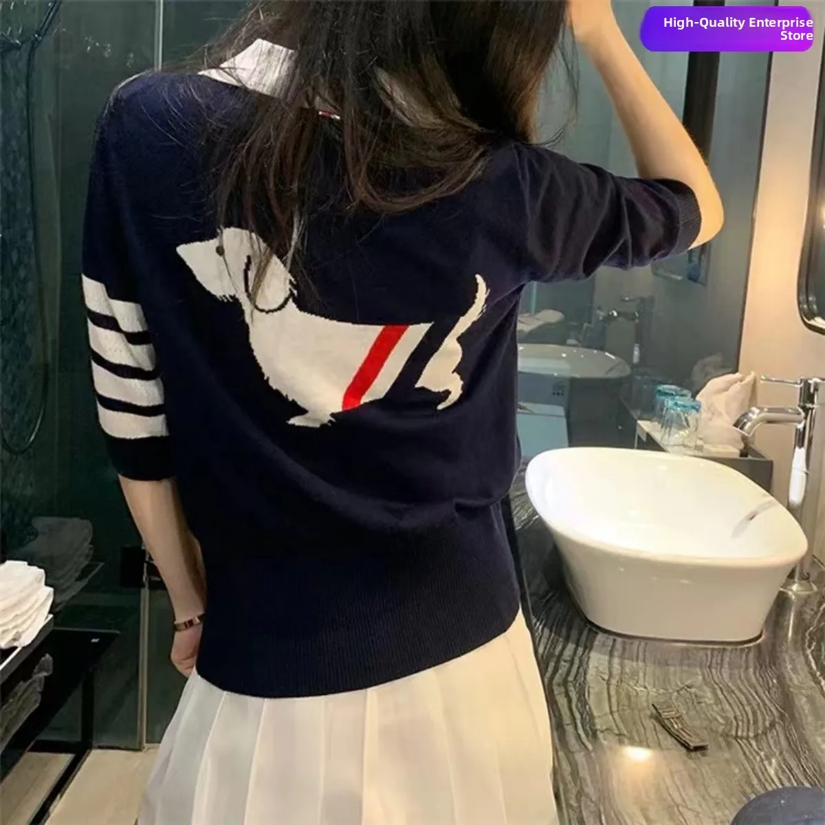 

THHB Ice Silk Knitted irt Women's Slim Fit ort Sve T-irt Waist Cinching Dog Print Organic Cotton Commute Sle