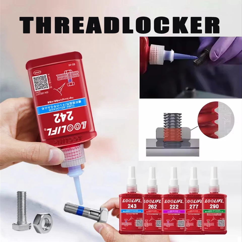 Fijador de Roscas Loctite 50ml, Pegamento Anaeróbico Serie 242 262 290, Adhesivo para Tornillos, Agente Antideslizante para Uso Doméstico, Fijador de Roscas