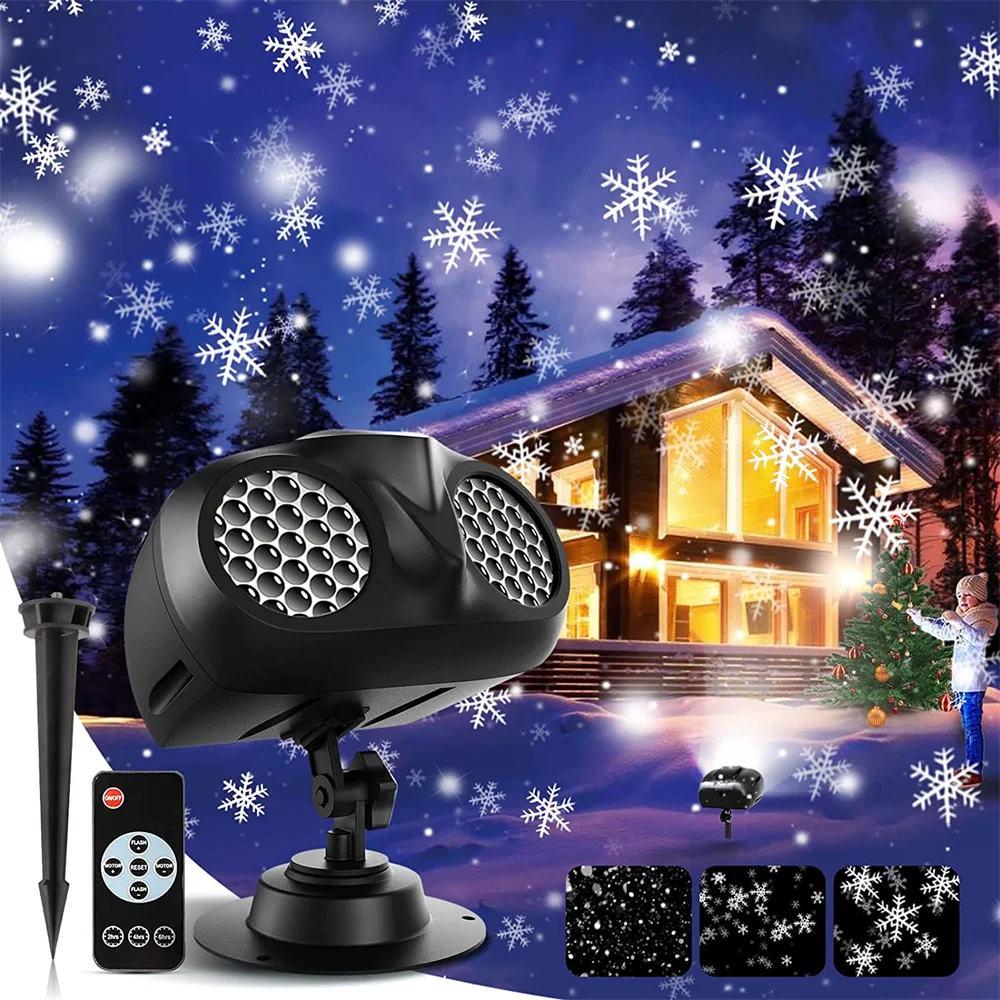 

LED Christmas Outdoor Snowflake Projector Light Waterproof Moving Snowstorm Atmosphere Projector Lamp for New Year Party Holiday