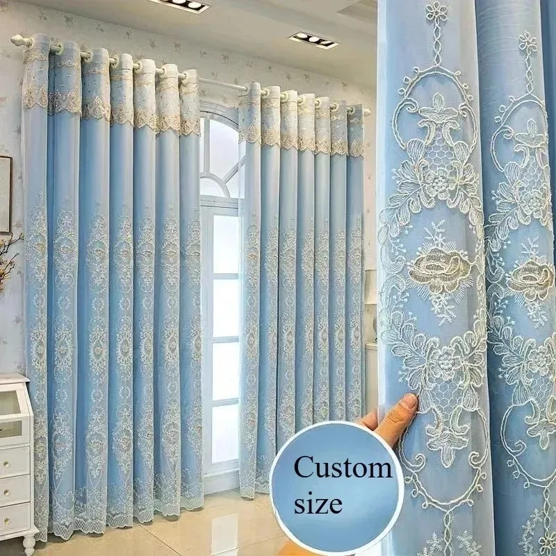 

Modern Simple Embroidered Tulle Luxury Curtains for Living Dining Room Bedroom Balcony Custom Size Partition door Decor