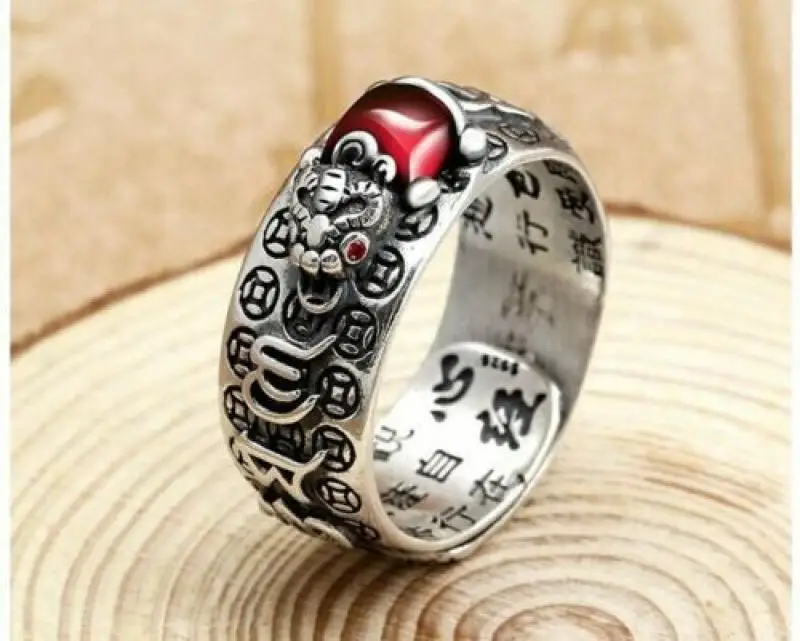 Old Tibetan Buddhism Tibet Silver Handcarved Six Characters Mantra Ring