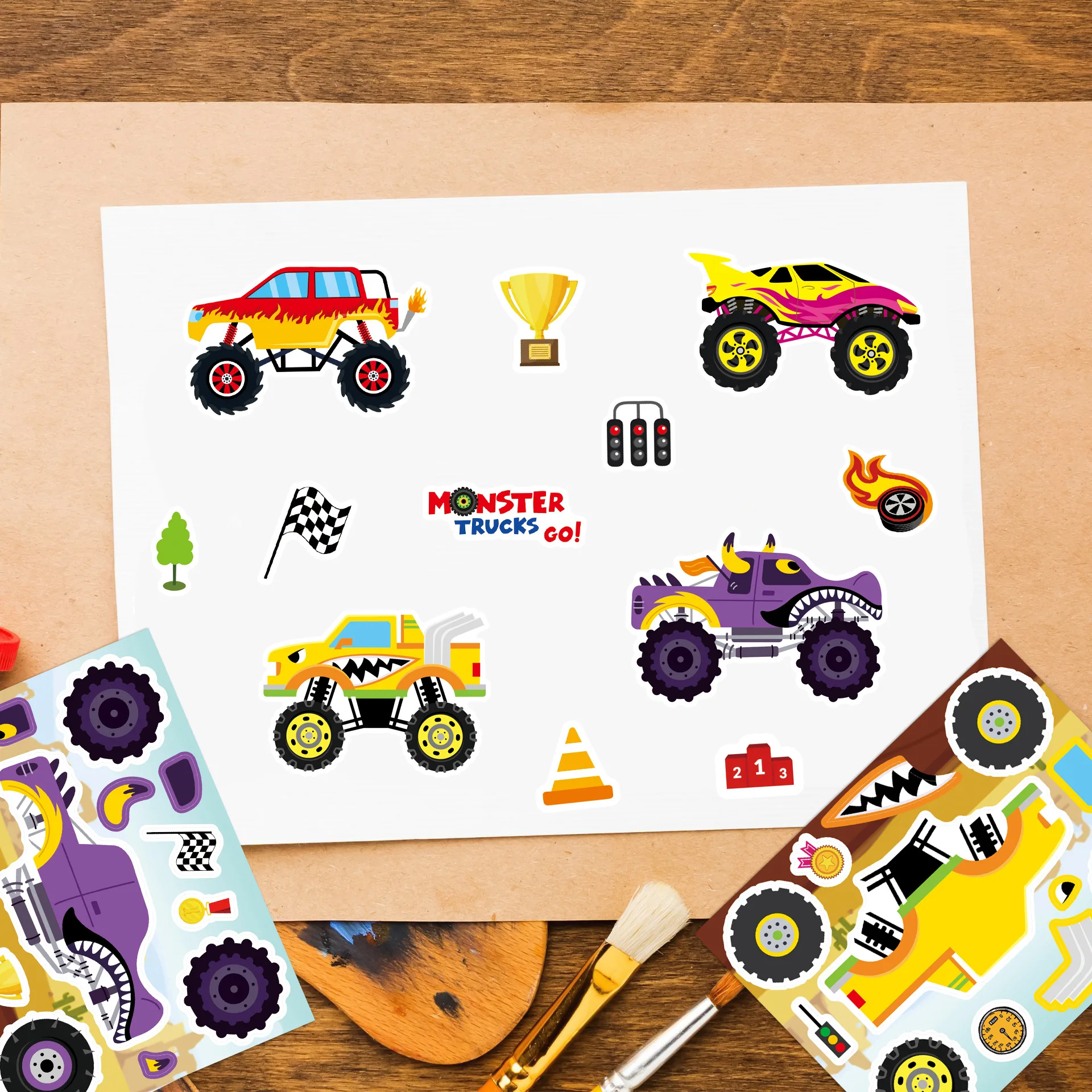 8/16 Vellen Cool Big Foot Winkelwagen Maak een Gezicht Puzzelstickers Decoratie Laptop Telefoon Gitaar Skateboard Koelkast Cup Klassiek Kinderspeelgoed