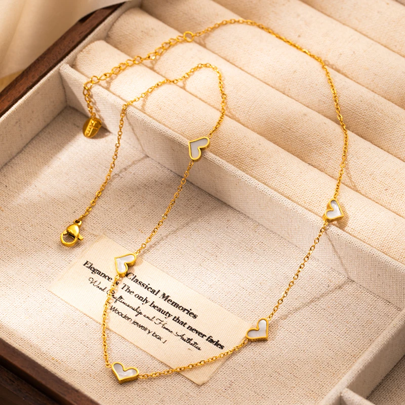 ENSHIR 316L Stainless Steel Heart White Shell Necklace Bracelet Earrings For Women Girls Simple Fashion Jewelry Gifts Wholesale