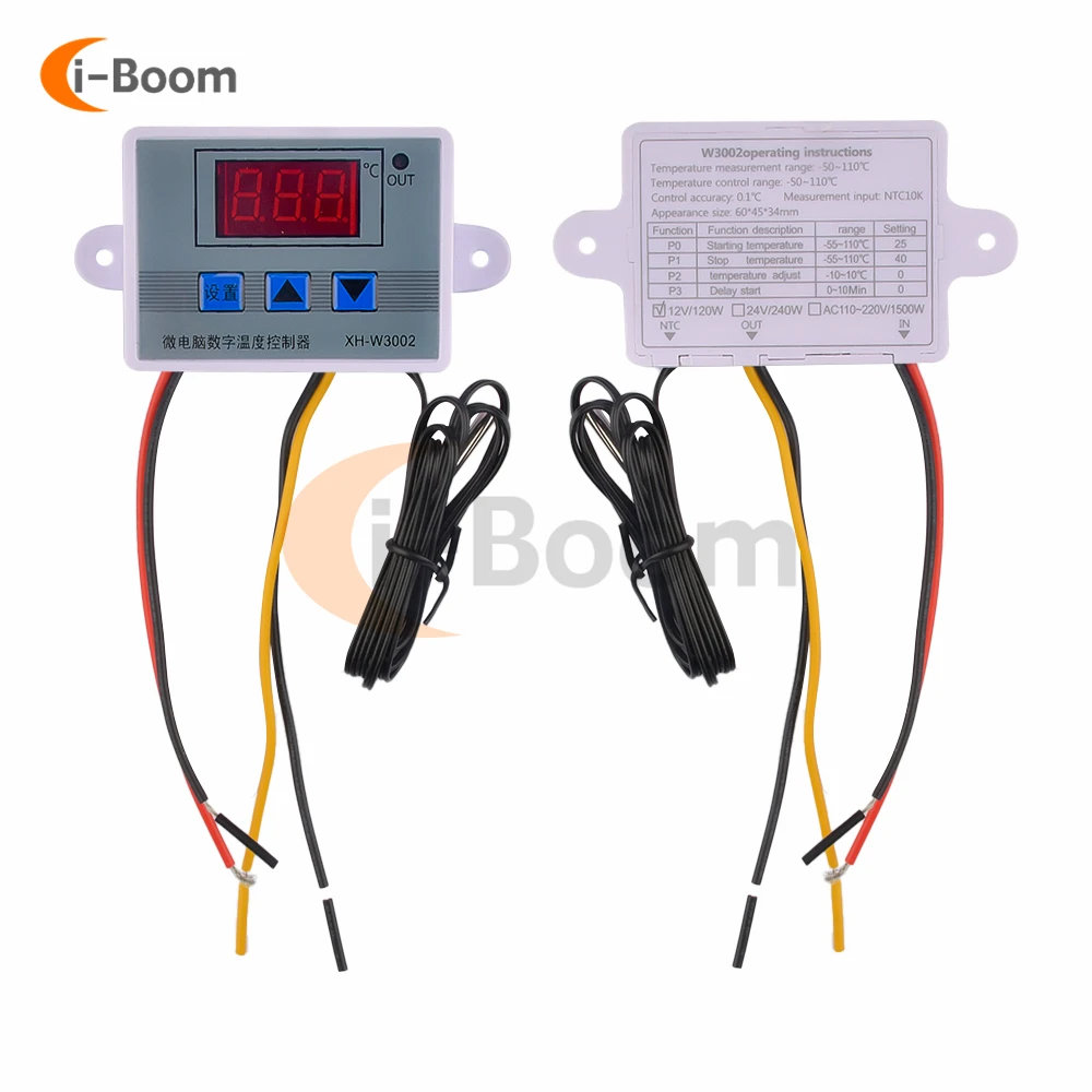 DM-W3002 XH-W3002 Digital LED Temperature Controller DC 12V 24V AC 110V-220V 10A Thermostat Control Switch With Probe Sensor