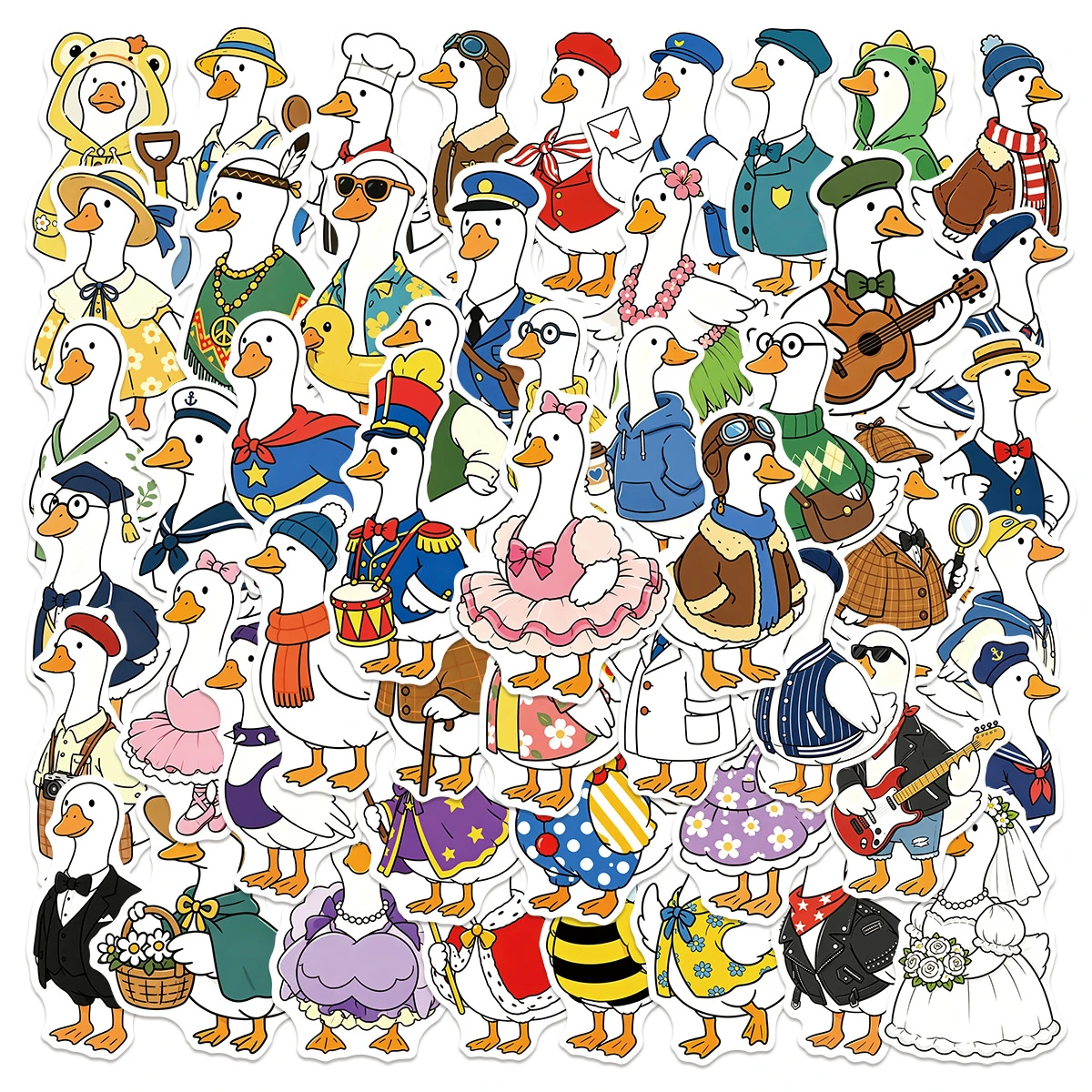 50PCS Cartoon Big White Goose Graffiti Stickers Exquisite Fashion DIY Guitar Phone Laptop Suitcase Water Cup Skateboard Decals