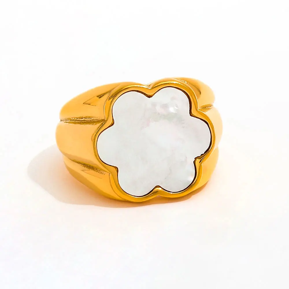 

Joolim Jewelry Wholesale High End PVD Waterproof Fashion Sweety Plum Blossoms Shell Stainless Steel Ring Trend For Women