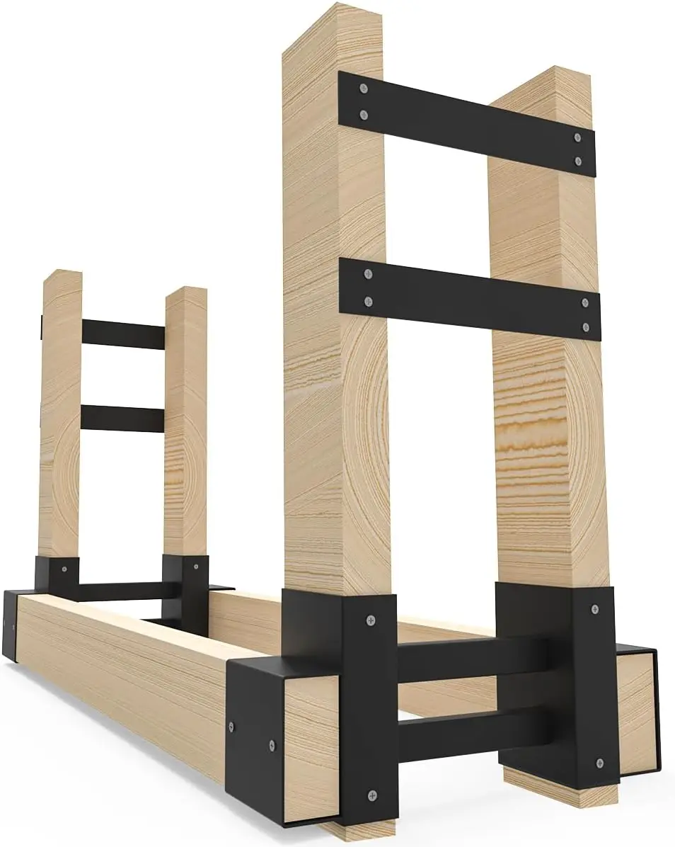 

Heavy Duty Firewood Rack Kit with 4 Bars for Wood Storage, DIY Log Holder for 2x4 Lumber, Black Pair
