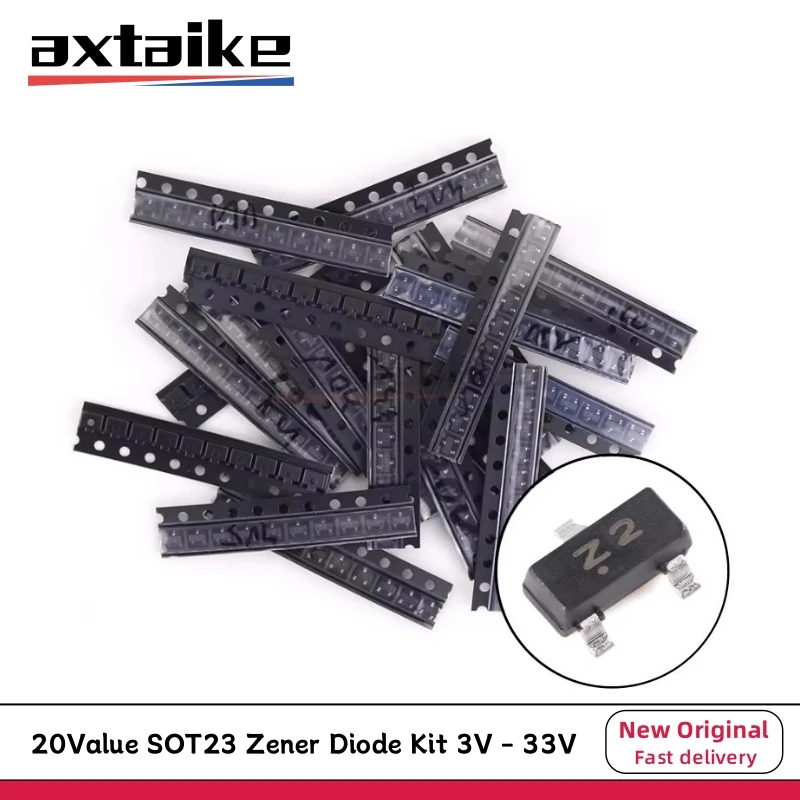 200PCS 20Value SOT23 Zener Diode Kit 3V - 33V 3.3V 3.9V 4.7V 5.1V 5.6V 6.8V 7.5V 10V 12V 15V 18V 20V 24V 27V 30V 33V Transistor