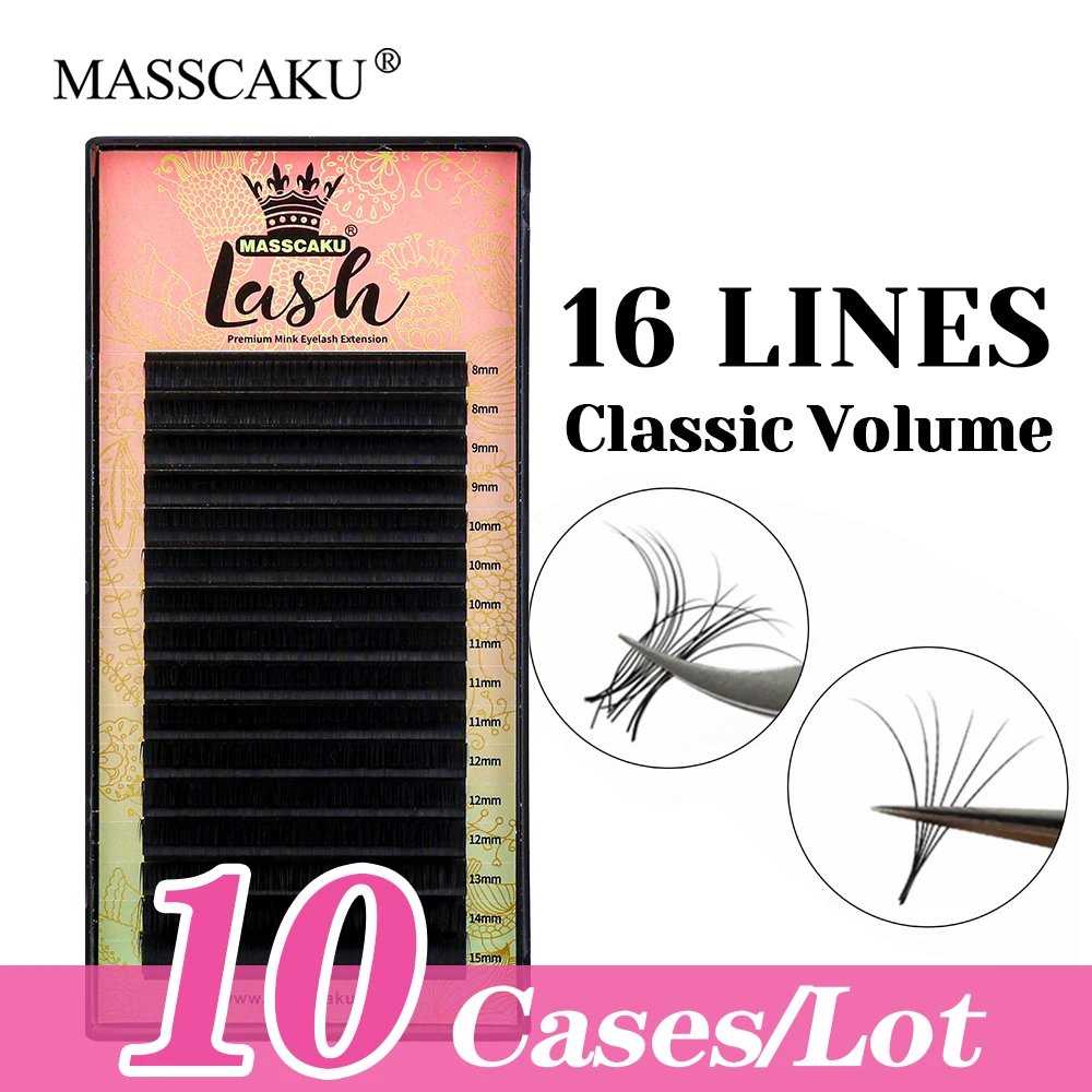 

10cases/lot Customized Private Logo Matte Deep Black Volume Lashes Lightweight Synthetic Hair Classic Regular Lash by MASSCAKU