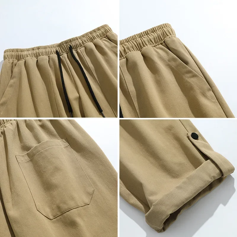 Pantalones de chándal informales para hombre, ropa de calle de 100% algodón, diseño japonés con botones en el pie, holgados y rectos, novedad de primavera y otoño