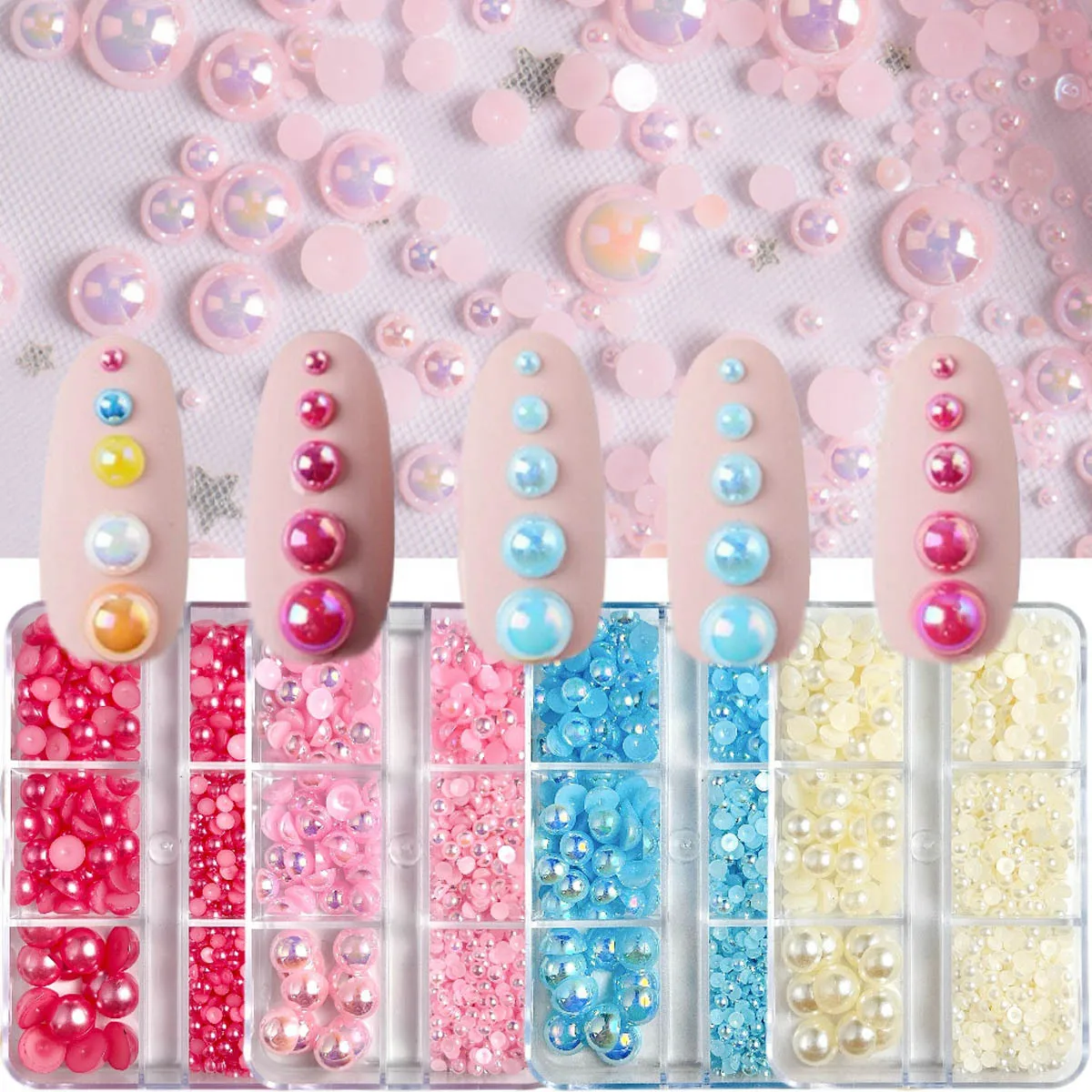 

1Box Simulated Colorful Pearl Nail Art Decoration Accessories 3D Glossy Semi-Circular Pearl Nail Charms Supplies For DIY Crafts