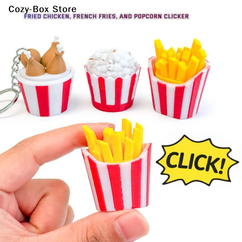 [ZY]Funny Fried Chicken Fries Key Chain Keyboard Stress Relief Fidget Button Keycap Fidget Clicker Keyboard Keychain Finger Toys